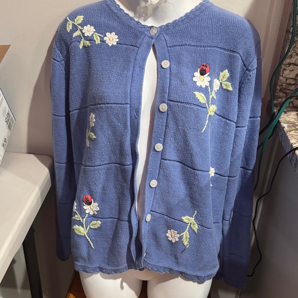 Classic Elements Blue Cardigan Ladybug Daisy Deco… - image 2